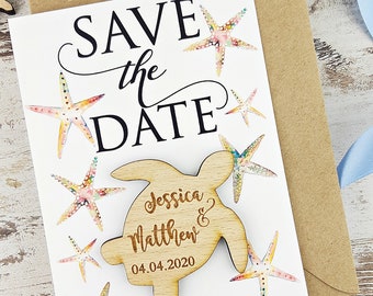 Sea Turtle Save the Date Magnet Wood, Tropical Save The Date, Destination Wedding Magnet Card, Save The Date Beach, Wood Sea Turtle Magnet