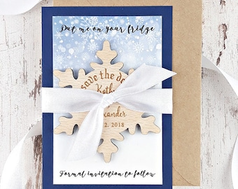 Save The Date Magnet, Snowflake Save The Date, Wood Save The Dates, Wedding Invitation, Wedding Favors, Rustic Save The Date, Wooden Magnet