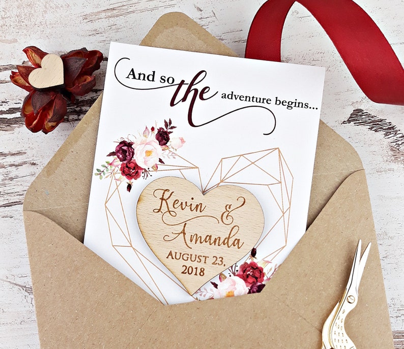 Modern Marsala Save-The-Date Heart Magnet image 6