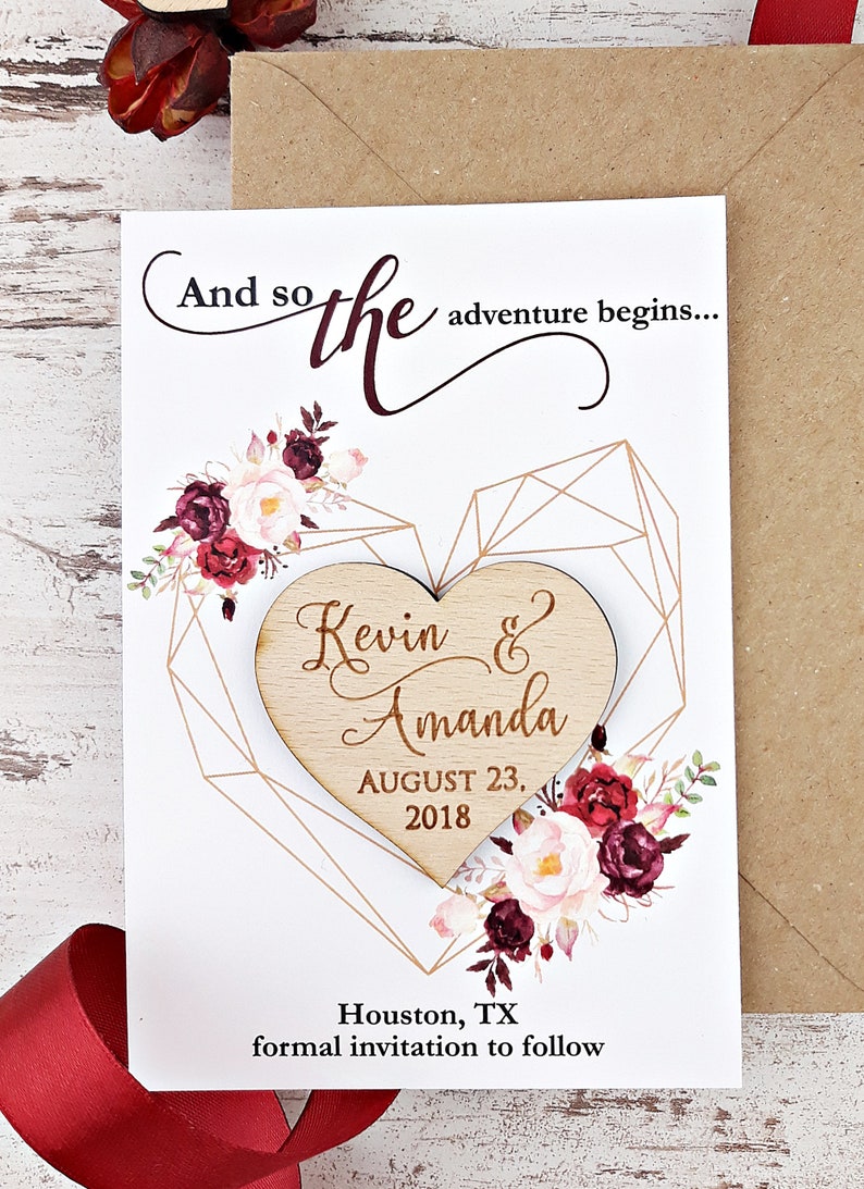 Modern Marsala Save-The-Date Heart Magnet image 1