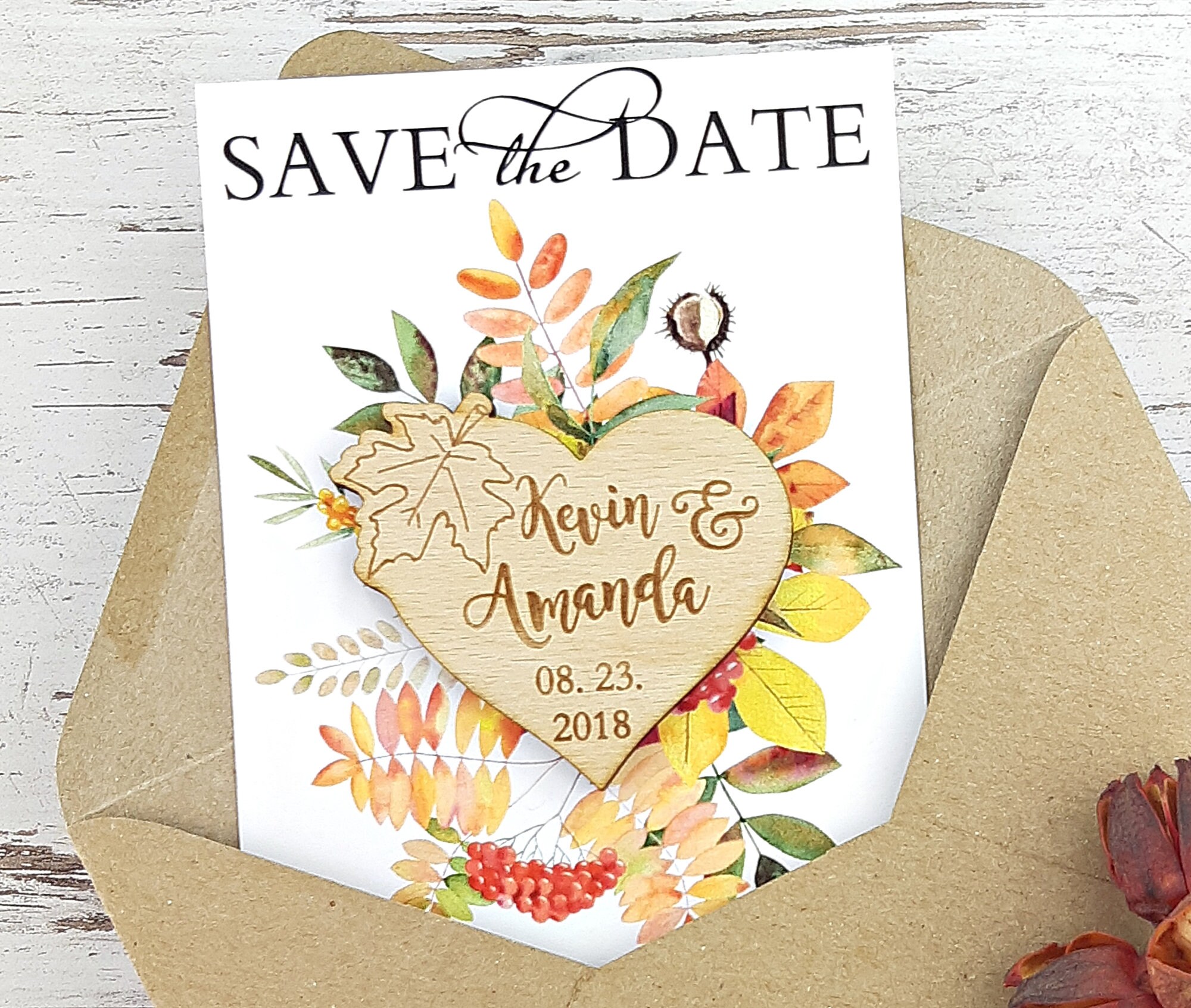 Leaf Save the Date Wood Wedding Magnet Trend Autumn Fall - Etsy
