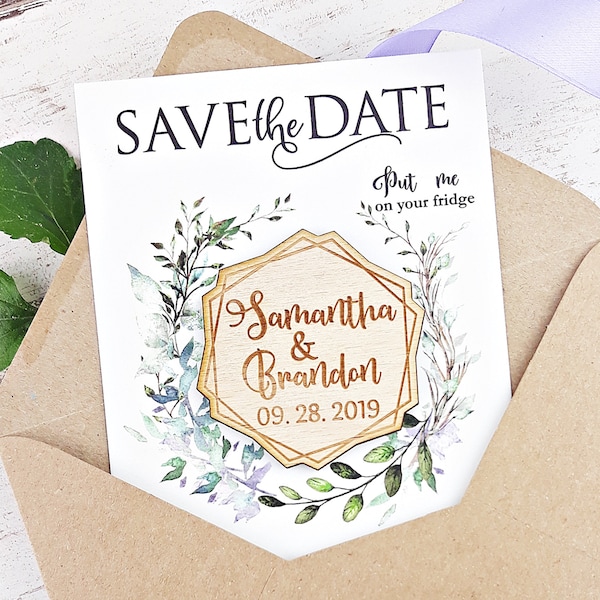 Rustic Greenery Wood Wedding Trend Save-The-Date Magnet