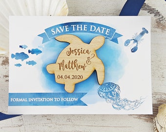 Tropical Wood Sea Turtle Save the Date Magnet, Beach Magnet, Beach Wedding Magnet, Destination Magnet, Save THe Date Beach, Wooden Magnets