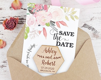 Save The Date Magnet with Floral Wedding Card