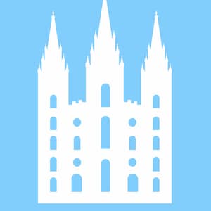 Blue with white silhouette of LDS temple for primary, kids rooms, nursery, modern, simple print