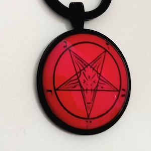 Invertiertes rotes Pentagramm Symbol Schlüsselanhänger + Baphomet Box - Luzifer Satan Okkult Magick Sigil Lavey