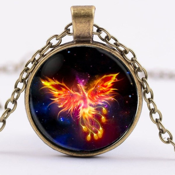 Pendentif nébuleuse Phoenix Fire + coffret cadeau - Collier Talisman Renaissance des Cendres