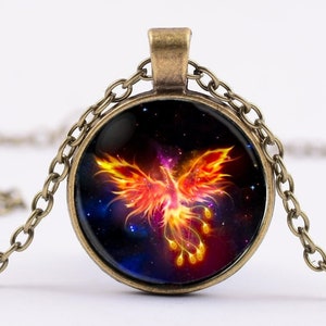 Phoenix-Feuernebel-Anhänger + Geschenkbox – Wiedergeburt aus der Asche Halskette Talisman