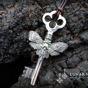 Moth Key Pendant + Box - Necklace Witches Hecate Key Skull moth Hekate Moon Goddess