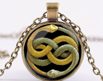 Auryn - The NeverEnding Story Double Snake Pendant Necklace - Ouroboros Handpainted Atreyu's Amulet