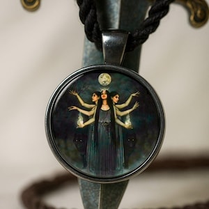 Goddess Hekate necklace Pendant + gift Box - Triple Hecate Witchcraft Wicca
