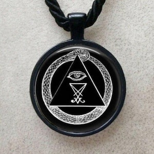 Ouroboros Lucifer Sigil & Illuminati occult symbol pendant necklace + Baphomet Box- Amulet