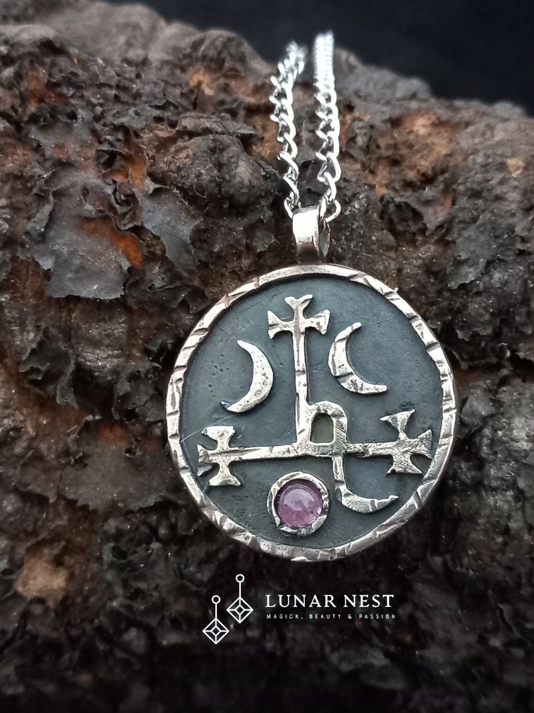 Collana Con Sigillo Di Lucifero Lilith E Fasi Lunari Triple, Talismano In Argento Sterling Con Statua Della Dea Lilith E Ali, Regalo Da Strega, Gioielli Wiccan - Italia - Foto 9