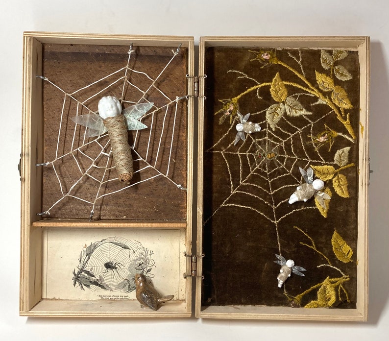 Mixed Media Said the Spider to the Fly Assemblage Art Vintage Assemblage