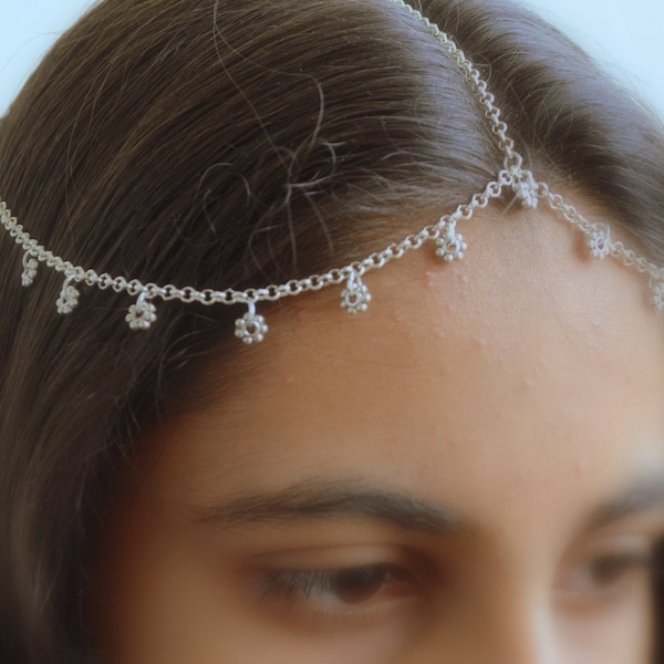 Rajasthani Matha Patti, Maang Tikka Headpiece, Indian hair accessory for Women, Wedding forehead Jewelry, flower hair chain headband