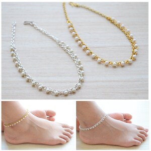 Bridal Ankle Chain Simple Anklets for women Must Have Indian Payal Pearl Beaded Anklet Barefoot Beach Jewelry Ankle Bracelet Gift Set