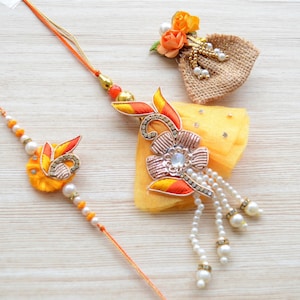 Rakhi and Lumba for Bhaiya and Bhabhi, Raksha Bandhan gift set for brother, Couple rakhi, Indian Rakhi and tikka combo, modern Rakhi
