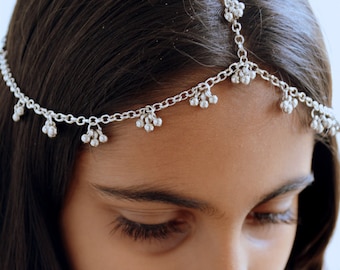 Bridal Matha Patti, Indian Tikka Headpiece for Women, Traditional Silver Wedding Jewelry for Girls, Vintage Style Rajasthani Hair Chain