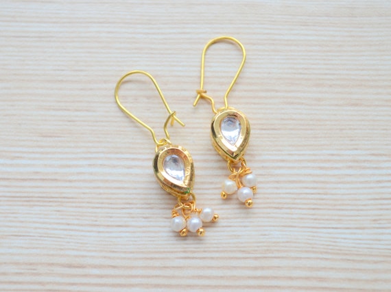 Small Kundan Pearl Indian Jhumki Earrings for girls, dainty elegant minimal hoops, Rajasthani meenakari kundan polki jewelry for kids,