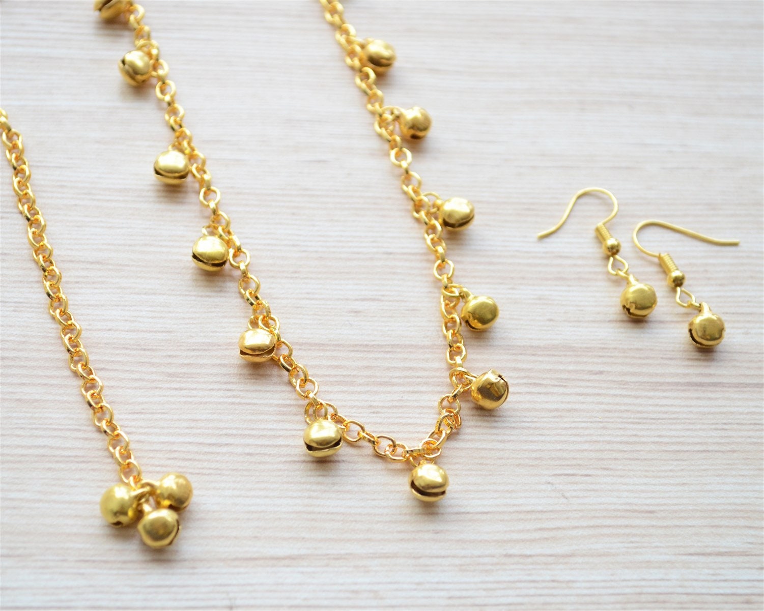 Gold Ghungroo Necklace Earring and 
