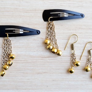 Indiase accessoireset, gouden haarclip en oorbellen voor meisjes, bruiloften sieraden cadeau, ghungroo bells sieraden, sangeet mehendi dans sieraden