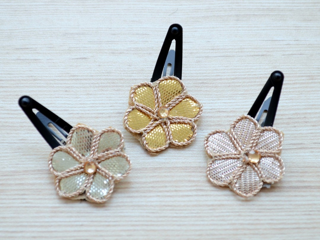 Indian Hair Clip Accessory Set for Kids Girls, Gold Flower Hair