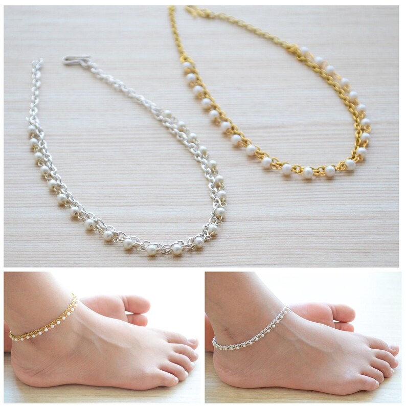 Bridal Ankle Chain Simple Anklets for women Must Have Indian Payal Pearl Beaded Anklet Barefoot Beach Jewelry Ankle Bracelet Gift Set