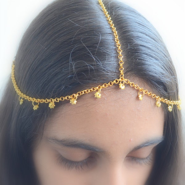 Bohemian headpiece, Chain headband, Gold Star Headchain, simple Hair Jewelry, Forehead Accessory, party headband, goddess crown for girls