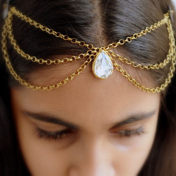 Bridal Matha Patti, Indian Maang Tikka Headpiece, Sheesh Patti hair forehead jewelry, Kundan Headband, Sangeet or Mehendi accessories