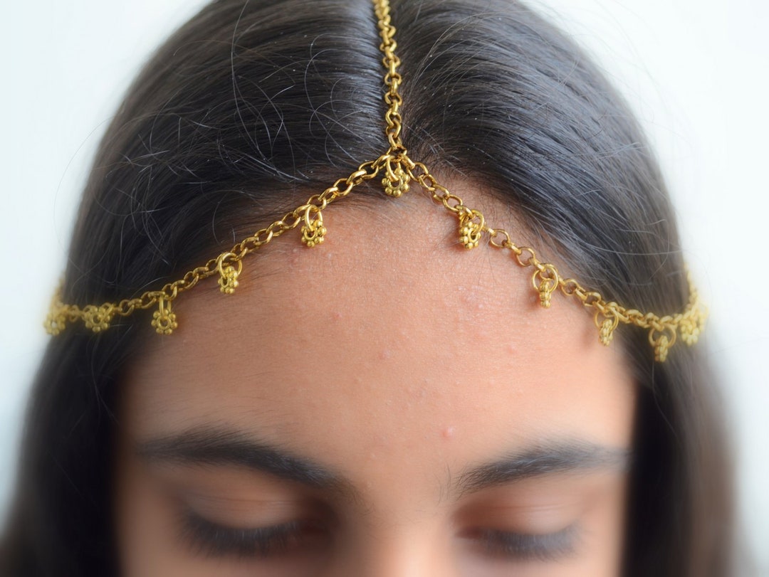 Head Chain Indian Bridal Forehead Jewelry Gold Headchain, Matha
