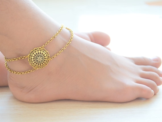 Wedding anklet, Statement Ankle Bracelet for women, Boho Gold Ankle Chain, Summer Accessory, Layered ankle chain, Unique gift for her