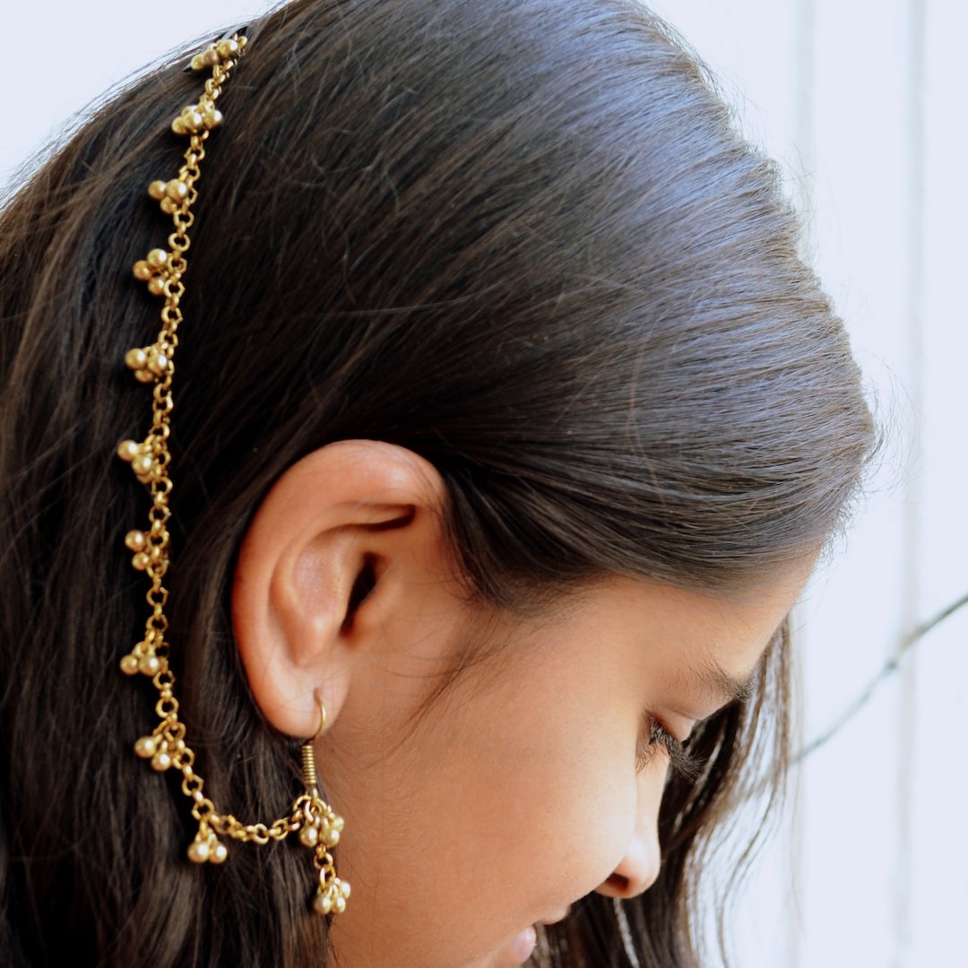 Kiza Green Jhumka Earrings With Ear Chain – Aamogh