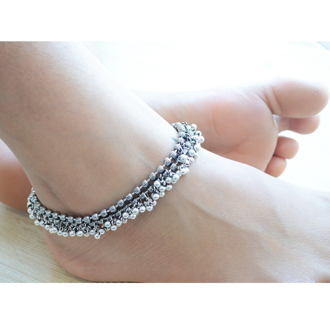 Bridal Silver Anklet Beaded Indian Ankle Bracelet for women Etsy