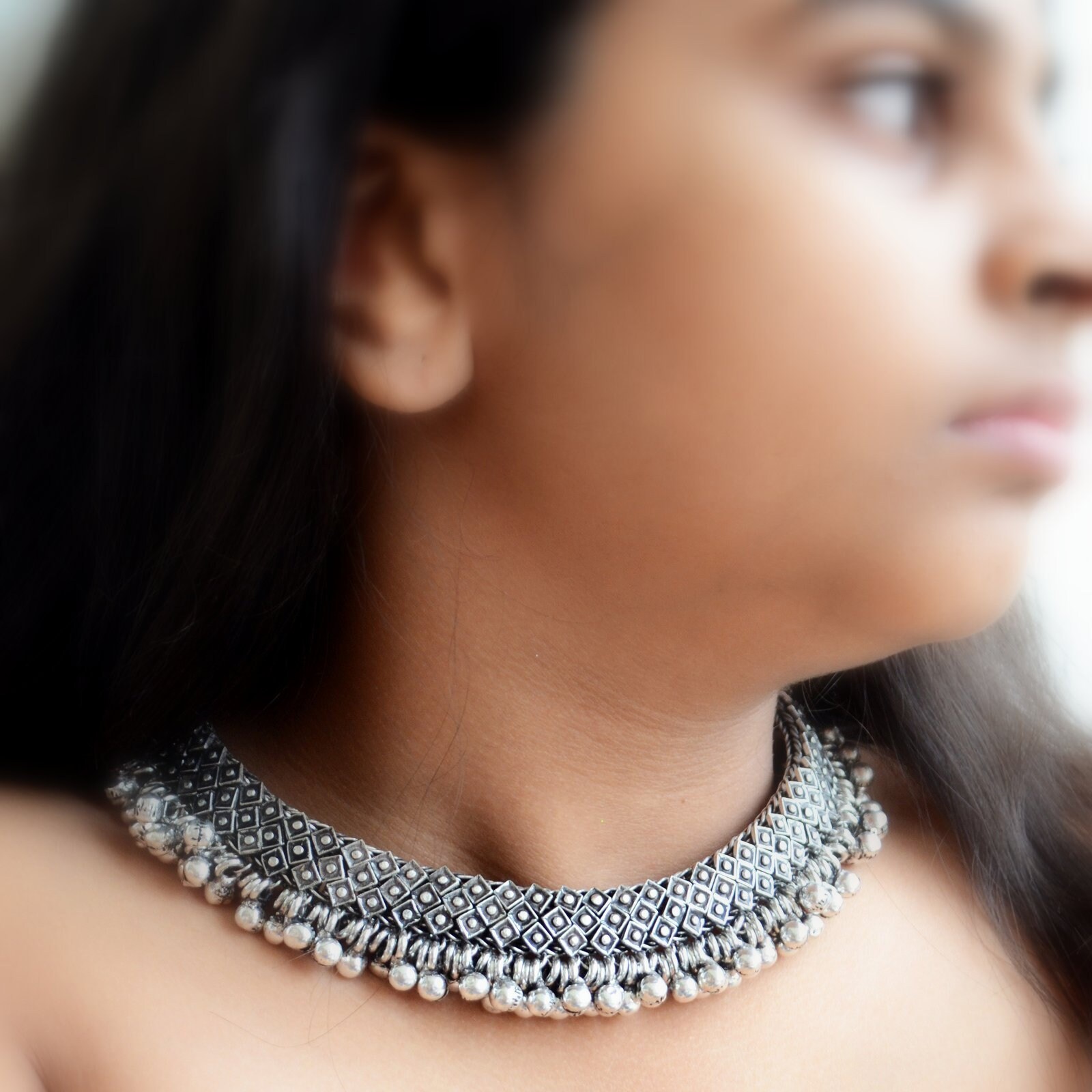 Silver Choker Necklace Antique Rajasthani Short Necklace Indian