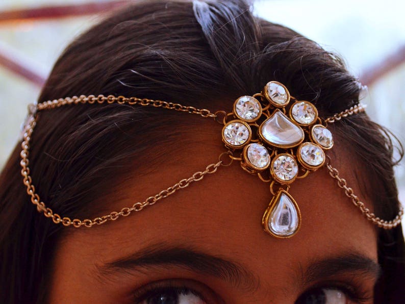 Bridal Hair Accessorieskundan Tikkawedding Hair Etsy