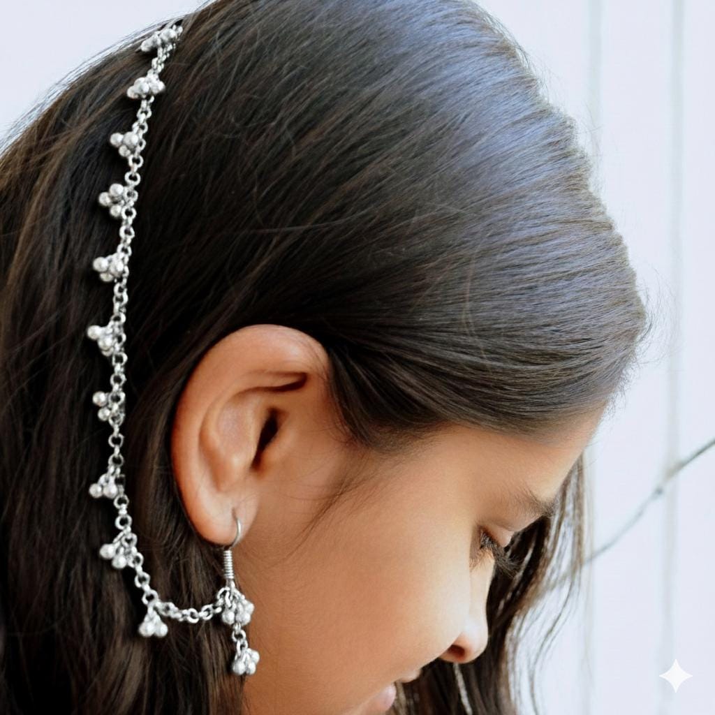 Silver Kanauti Hair Chain Earring