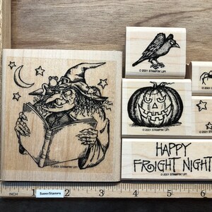 Rubber Stamp - 2001 Stampin&#39; Up 6 pc Set - Spooky Spells - Halloween themed spooky set with Witch, Crow, Jack-o-Lantern, Spider, Stars,