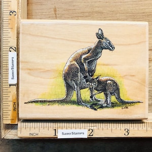 Rubber Stamp - Red Kangaroo and Joey by Stampa Rosa - Australia image, art journal, scrapbook, card making, paper crafting, bookmarks, tag