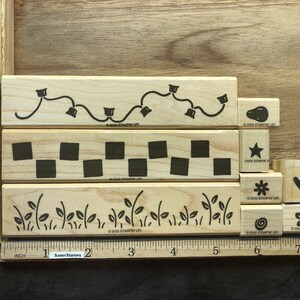 Stampin Up - Rubber Stamp Set of 9 - "Border Builders" - Floral, Christmas Lights, Checkered custom borders for cards, journals, scrapbooks