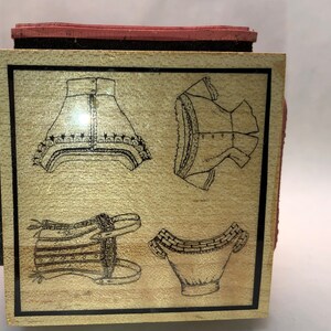 Rubber Stamp Cube - 2.5&quot; x 2.5&quot; - Corset Cube by B Line Designs 4 Different Images for cardmaking, scrapbooks, paper crafting, collage
