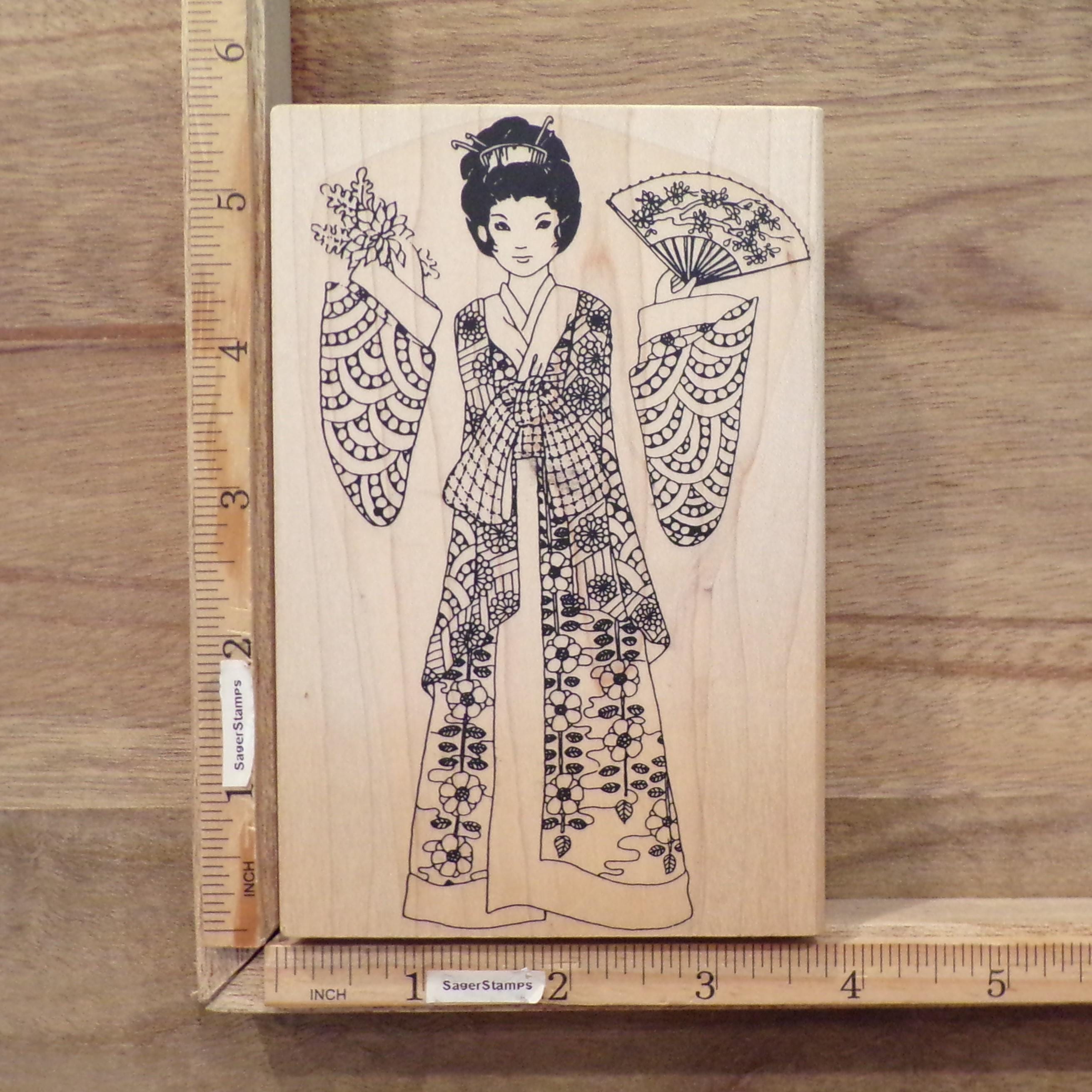 Hero Arts Mounted Rubber Stamp - '3 Japanese Dolls' Wood-Block Stamp, 3" X 1.5" For Card Making & Crafts - View #5