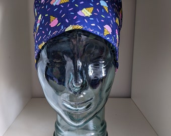 Theatre surgical scrub chef hat cap - fun delicious ice cream sprinkles Summer on dark navy