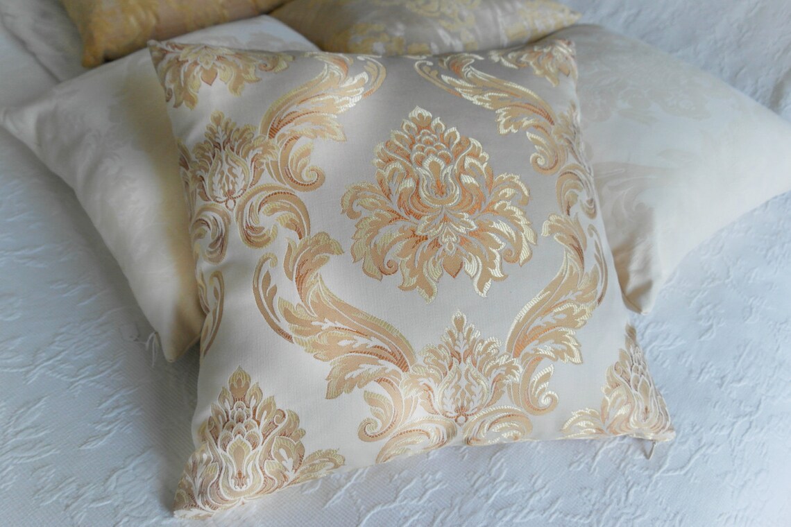 White and Gold Damask Pillow Cover/ Decorative Throw Pillow Cover