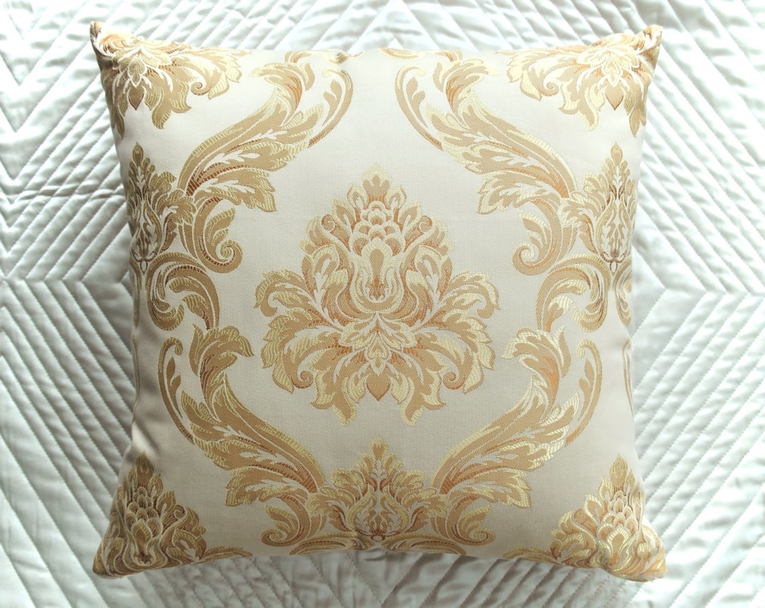 White and Gold Damask Pillow Cover/ Decorative Throw Pillow Cover/ Living Room Decor/ Luxurious