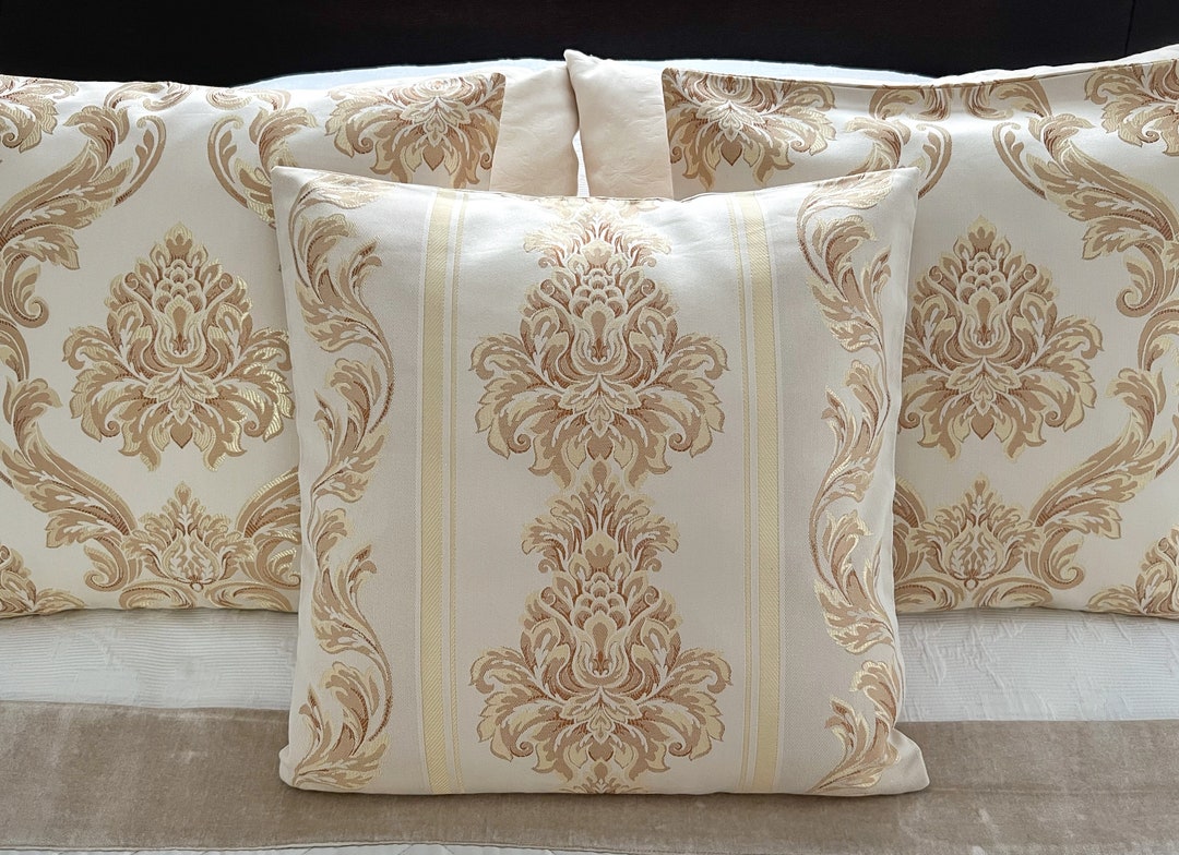 White and Gold Damask Pillow Cover/ Decorative Throw Pillow Etsy