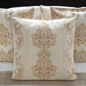 White and Gold Damask Pillow Cover/ Decorative Throw Pillow Cover/ Living Room decor/ luxurious pillow