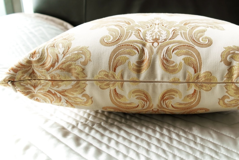 White and Gold Damask Pillow Cover/ Decorative Throw Pillow Cover/ Living Room Decor/ Luxurious