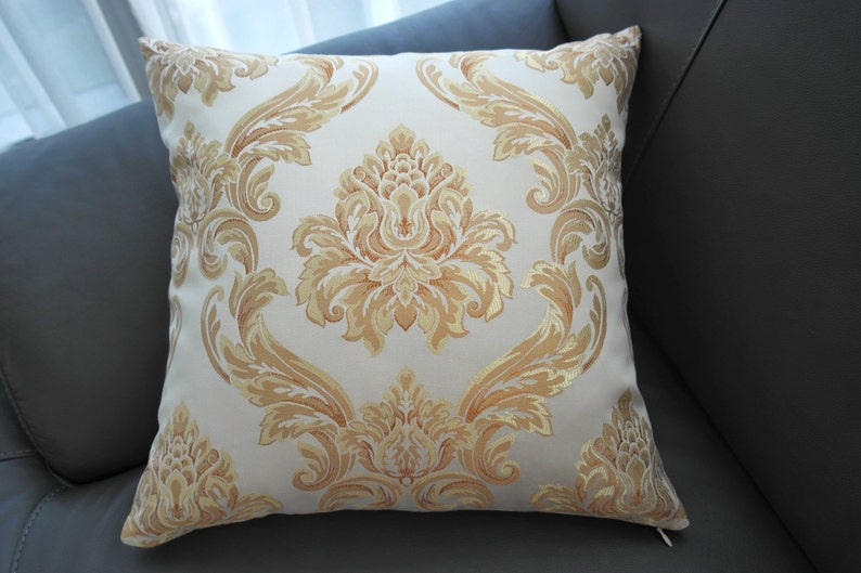 White and Gold Damask Pillow Cover/ Decorative Throw Pillow Cover/ Living Room Decor/ Luxurious