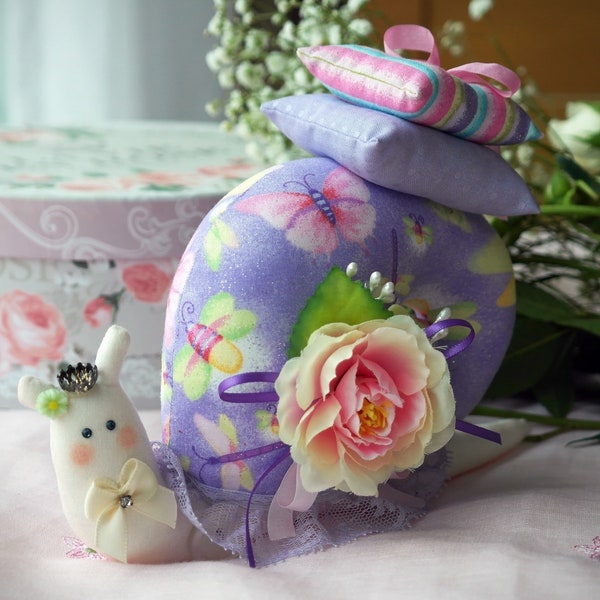 Shabby Chic Decor-Handmade Prinzessin Schnecke-Tilda Schnecke-Stoff Interieur Puppe-Schmetterling und Blumen Muster