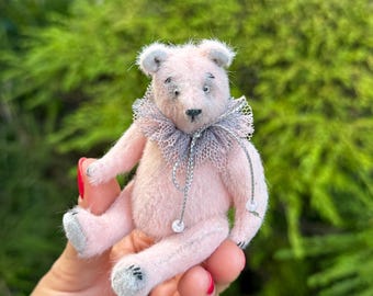 Miniature Teddy Bear: Handmade Collectible Stuffed Animal Toy (3.54")